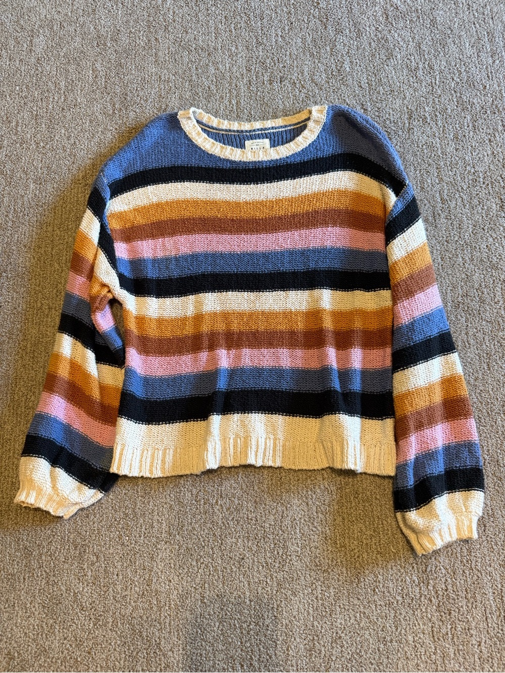 Billabong Striped Crewneck Sweater in Navy, Pink, Mustard, Cream, Brown